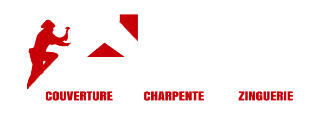 Couverture, Charpente et Zinguerie : Expert en Toiture Silhouette de couvreur rouge avec les mots Couverture, Charpente et Zinguerie.